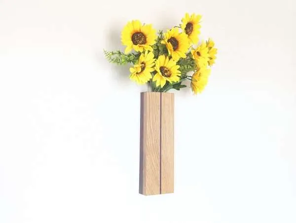 Wall vase, wall pocket plant holder, indoor planter, dried, artificial and faux flower holder - Solid Oak & Purpleheart
