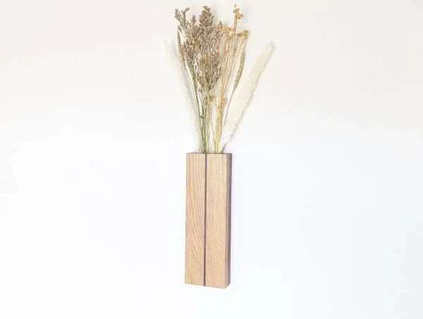 Wall vase, wall pocket plant holder, indoor planter, dried, artificial and faux flower holder - Solid Oak & Purpleheart