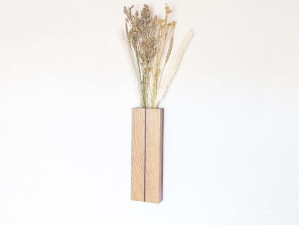 Wall vase, wall pocket plant holder, indoor planter, dried, artificial and faux flower holder - Solid Oak & Purpleheart