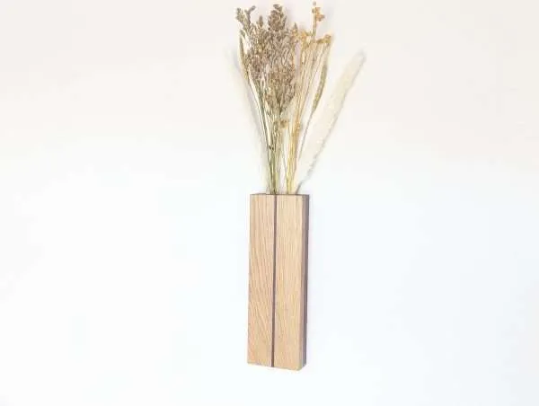 Wall vase, wall pocket plant holder, indoor planter, dried, artificial and faux flower holder - Solid Oak & Purpleheart
