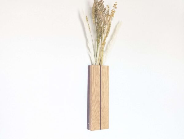 Wall vase, wall pocket plant holder, indoor planter, dried, artificial and faux flower holder - Solid Oak & Purpleheart