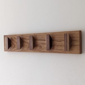 Solid Oak and Black Walnut Coat Rack, Wooden Coat Hooks, Scandi Coat Pegs