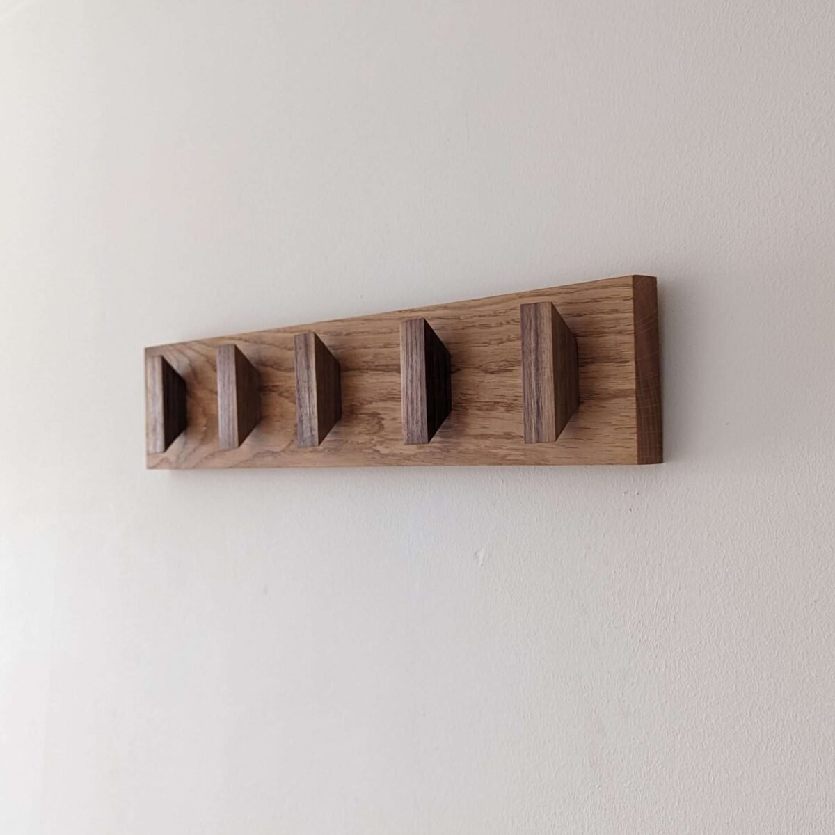 Solid Oak and Black Walnut Coat Rack, Wooden Coat Hooks, Scandi Coat Pegs