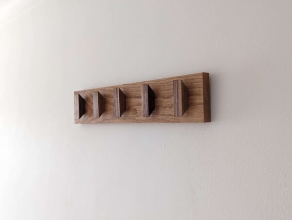 Solid Oak and Black Walnut Coat Rack, Wooden Coat Hooks, Scandi Coat Pegs