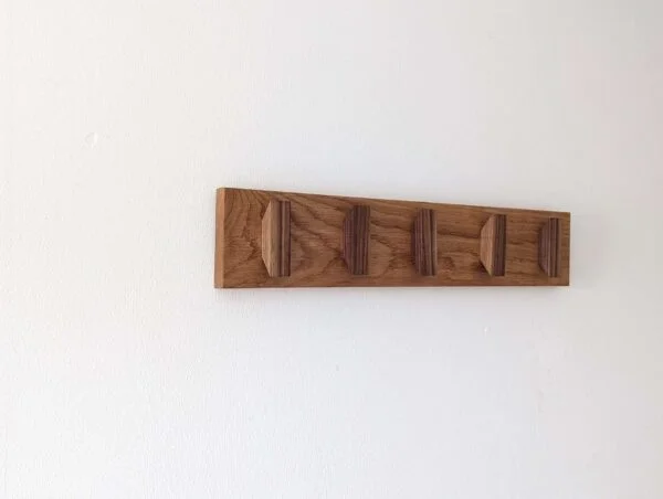 Solid Oak and Black Walnut Coat Rack, Wooden Coat Hooks, Scandi Coat Pegs
