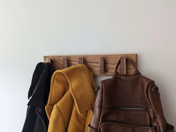 Solid Oak and Black Walnut Coat Rack, Wooden Coat Hooks, Scandi Coat Pegs