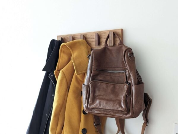 Solid Oak and Black Walnut Coat Rack, Wooden Coat Hooks, Scandi Coat Pegs