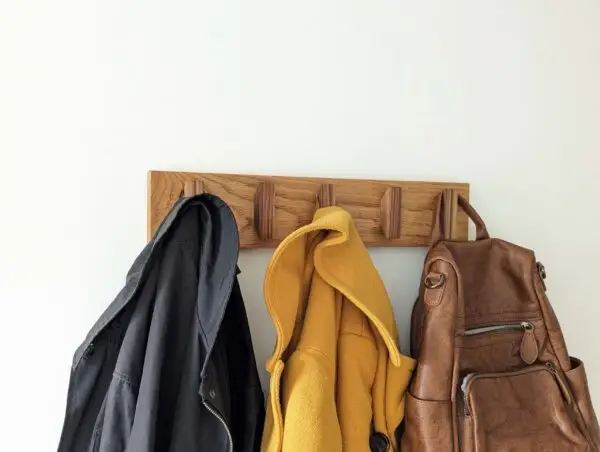 Solid Oak and Black Walnut Coat Rack, Wooden Coat Hooks, Scandi Coat Pegs