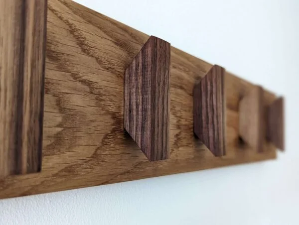 Solid Oak and Black Walnut Coat Rack, Wooden Coat Hooks, Scandi Coat Pegs
