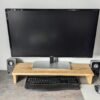 Solid Oak monitor riser with monitor and keyboard