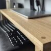 Solid Oak monitor riser with monitor and keyboard