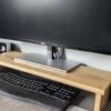 Solid Oak monitor riser with monitor and keyboard