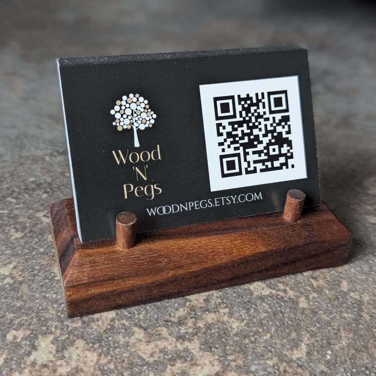 Business Card Stand, Wooden Business Card Display, Desk Accessories - Black Walnut