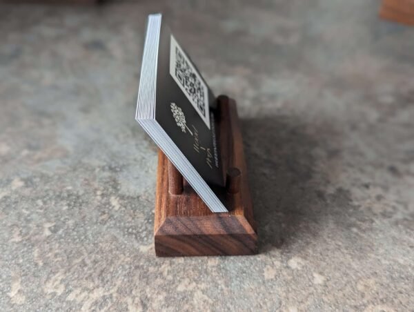 Business Card Stand, Wooden Business Card Display, Desk Accessories - Black Walnut