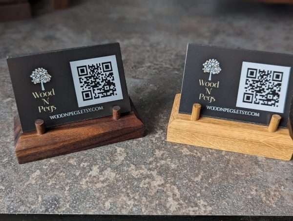 Oak and walnut business card stands