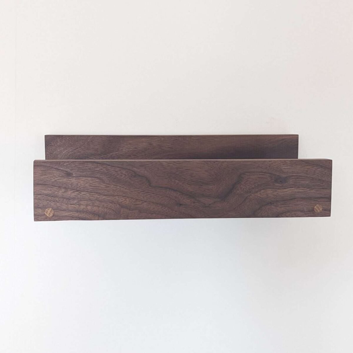 Black walnut wall mounted vinyl shelf