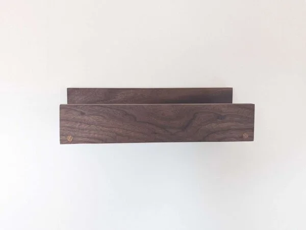 Black walnut wall mounted vinyl shelf