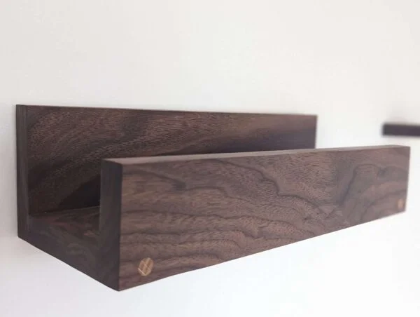 Black walnut wall mounted vinyl shelf