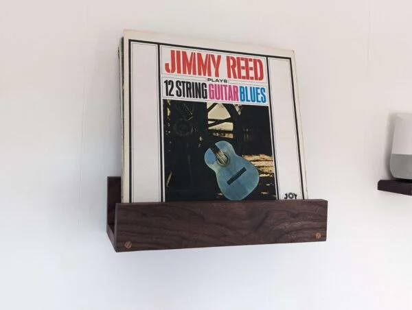 Black walnut wall mounted vinyl shelf