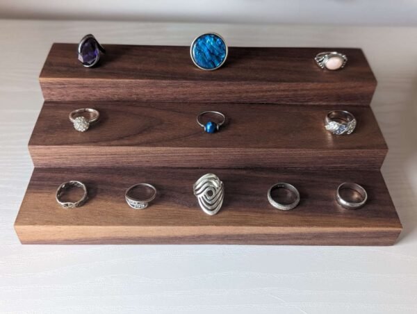 3 Tier Ring Display, Crystal Display Stand – Black Walnut