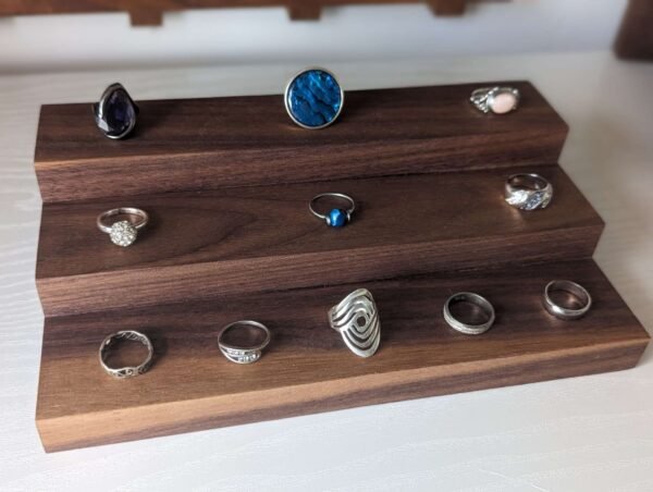 3 Tier Ring Display, Crystal Display Stand – Black Walnut