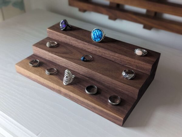 3 Tier Ring Display, Crystal Display Stand – Black Walnut