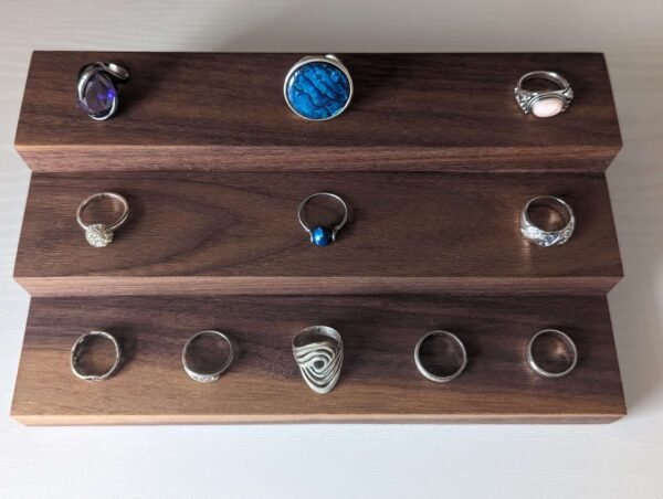 3 Tier Ring Display, Crystal Display Stand – Black Walnut