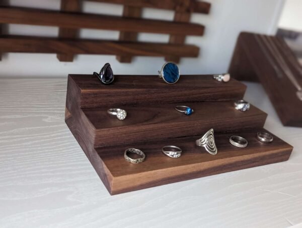 3 Tier Ring Display, Crystal Display Stand – Black Walnut