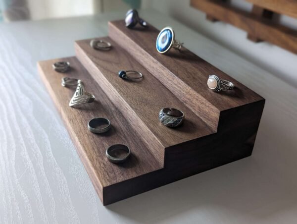3 Tier Ring Display, Crystal Display Stand – Black Walnut