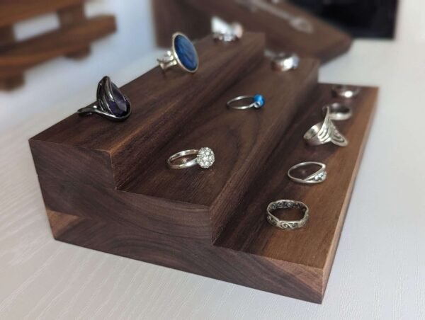 3 Tier Ring Display, Crystal Display Stand – Black Walnut