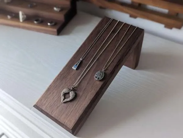 Angled Necklace Display Stand - Black Walnut