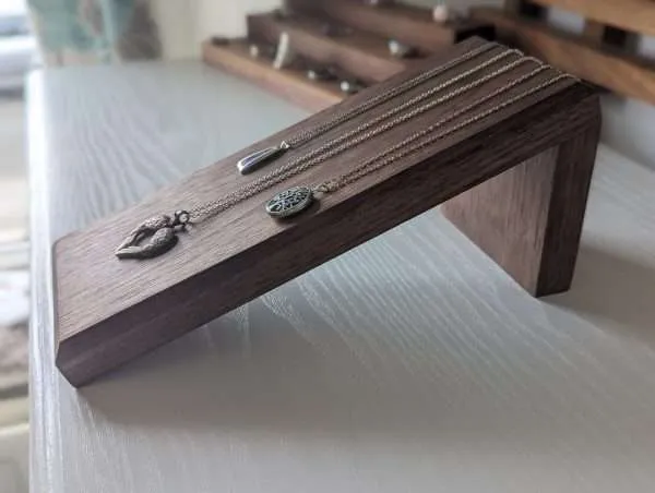 Angled Necklace Display Stand - Black Walnut