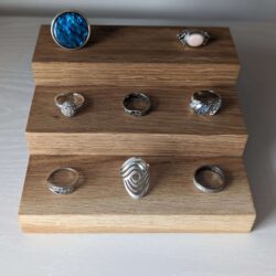 3 Tier Ring Display, Crystal Display Stand - Solid Oak