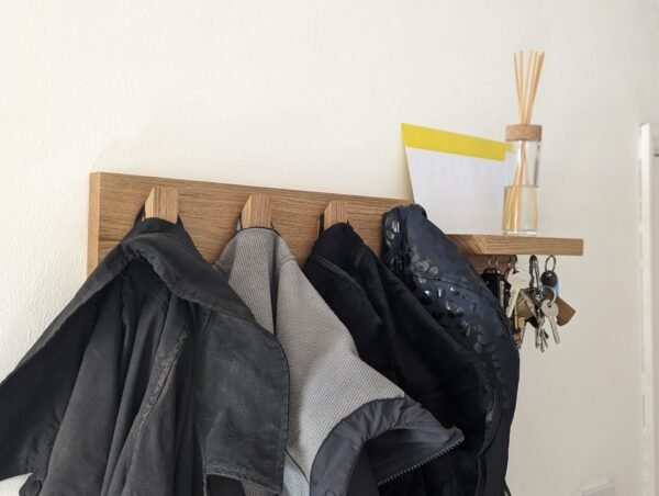 Solid Oak Coat Hooks With Shelf & Key Rack