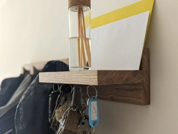 Solid Oak Coat Hooks With Shelf & Key Rack