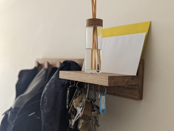 Solid Oak Coat Hooks With Shelf & Key Rack