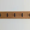 Modern Solid Oak Coat Rack with black Hooks - straight view