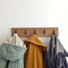 Modern Solid Oak Coat Rack with black Hooks - coats on rack