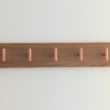 Modern Solid Oak Coat Rack with copper Hooks - closeup