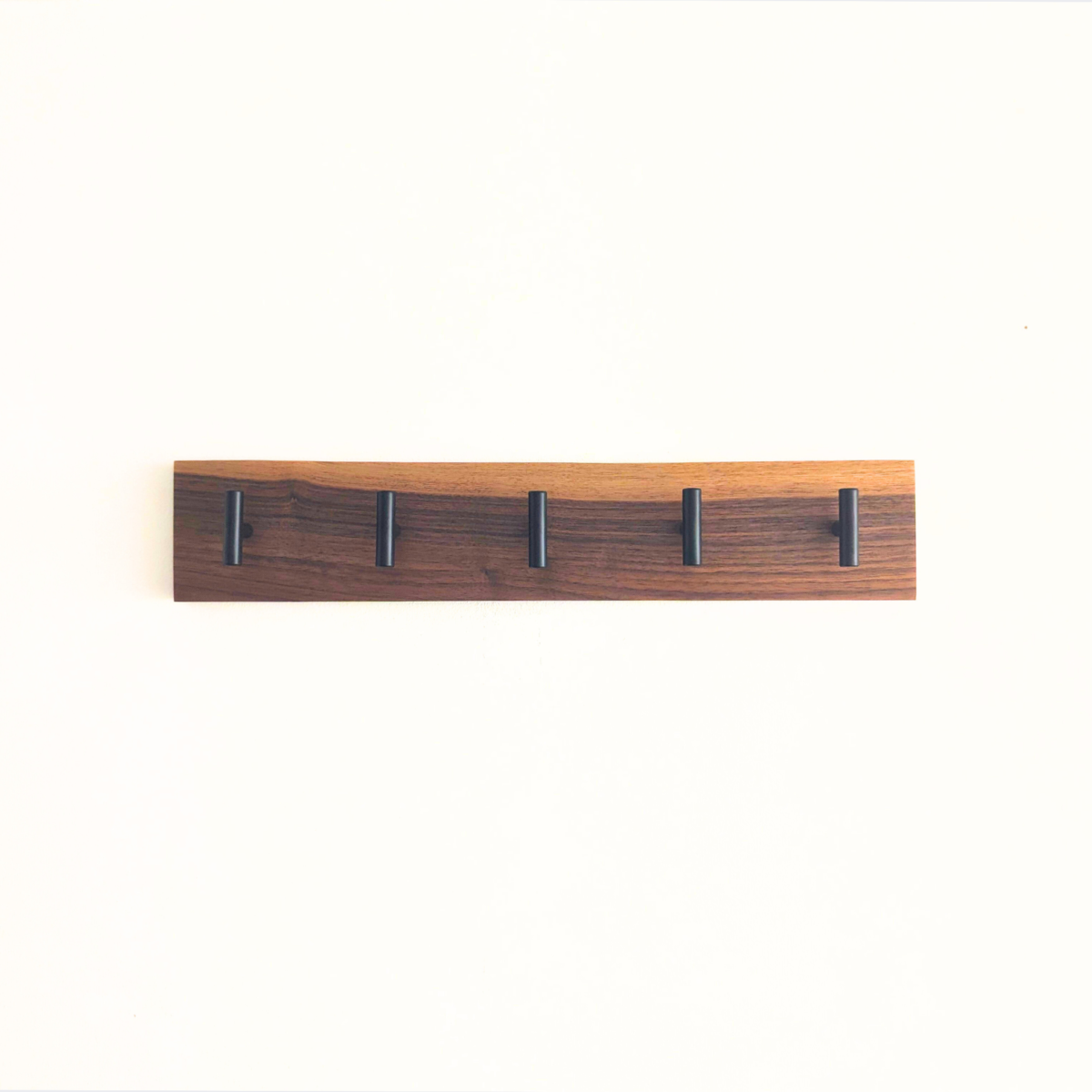 Modern Solid Black Walnut Coat Rack with Customizable Hooks - straight view