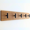 Modern Solid Oak Coat Rack with black Hooks - Angled view