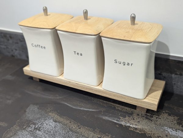 10cm depth oak riser with coffee pots angled image