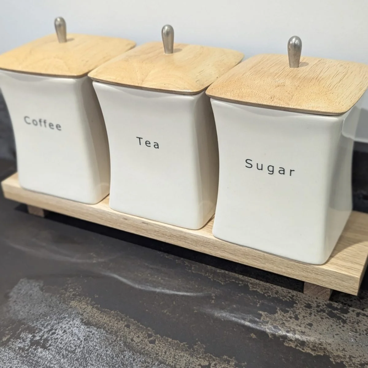 10cm depth oak riser with coffee pots angled image