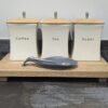 20cm depth oak riser with coffee pots and teaspoon