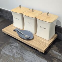 20cm depth oak riser with coffee pots and teaspoon angled image