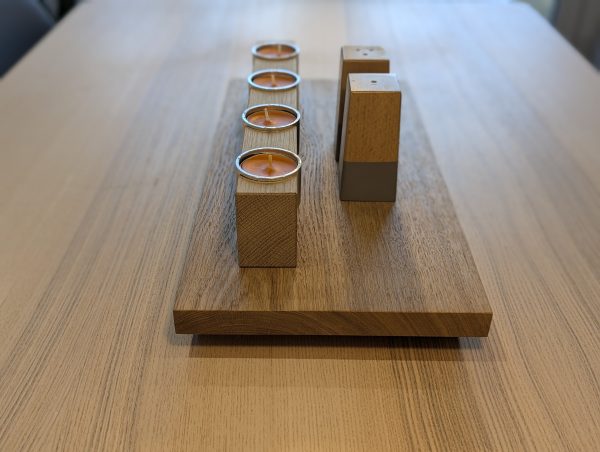 20cm depth oak riser on dining table with candles