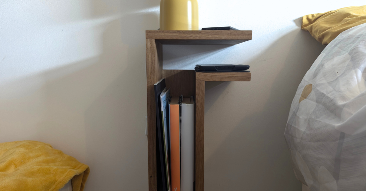 Solid Oak Floating Bedside Table, F-Shelf