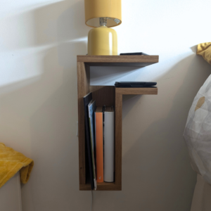 Solid Oak Floating Bedside Table, F-Shelf