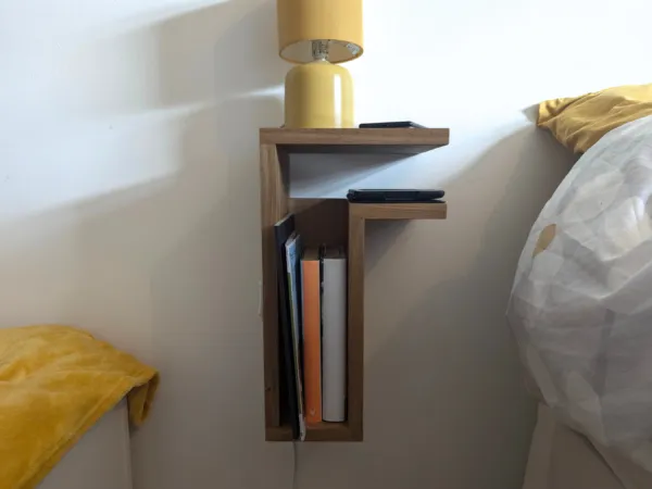 Solid Oak Floating Bedside Table, F-Shelf
