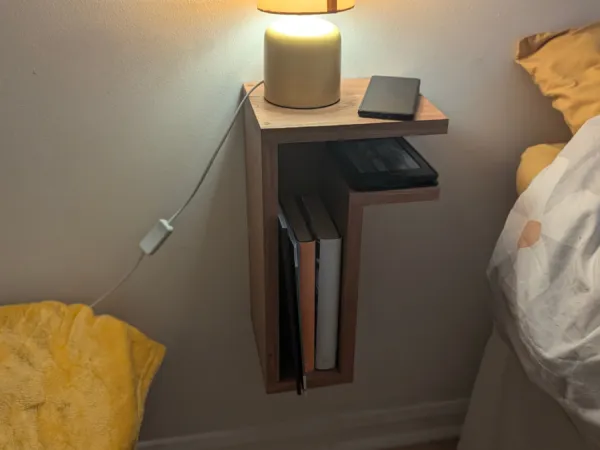 Solid Oak Floating Bedside Table closeup